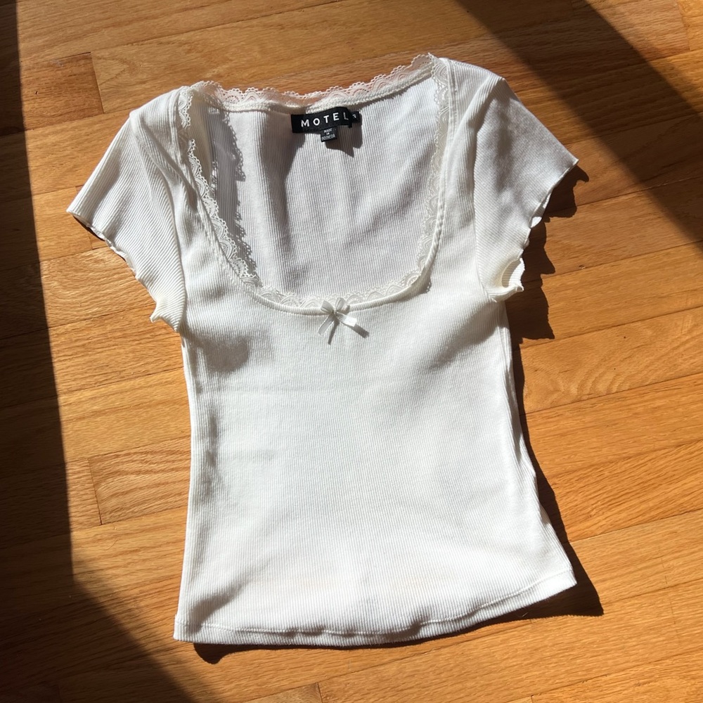 Motel Rocks White Lace Trim Top